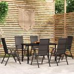 vidaXL 7-delige Tuinset zwart, Tuin en Terras, Verzenden, 6 zitplaatsen, Nieuw, Rvs