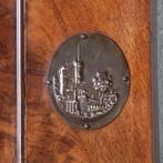 Smalle antiek Biedermeier schouwspiegel ca 1830 met 4 bronze, Ophalen of Verzenden