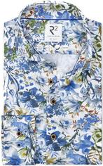 R2 Overhemd Linnen Blend Bloemenprint Blauw maat 44 Heren, Kleding | Heren, Overhemden, Verzenden, Nieuw, Blauw, R2 Amsterdam