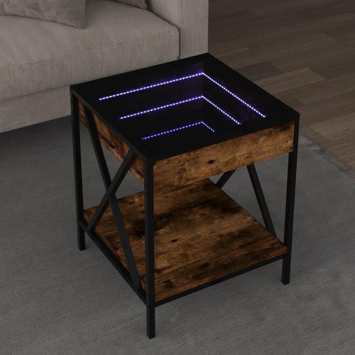 vidaXL Salontafel met Infinity LED 40x40x49 cm gerookt, Huis en Inrichting, Tafels | Salontafels, 50 tot 100 cm, Nieuw, Minder dan 50 cm