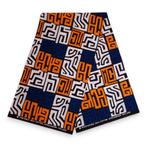 Afrikaanse print stof - Blauw en geel-oranje Kuba Blocks Con, Hobby en Vrije tijd, Stoffen en Lappen, Ophalen of Verzenden, Nieuw