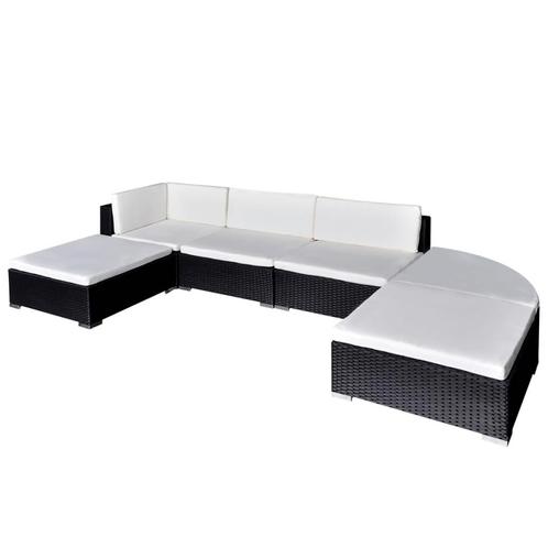 vidaXL 6-delige Loungeset met kussens poly rattan zwart, Tuin en Terras, Tuinsets en Loungesets, Loungeset, Nieuw, 6 zitplaatsen