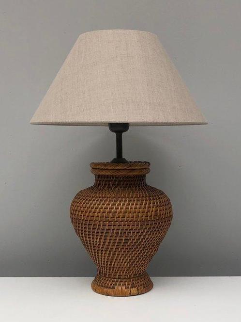 Tafellamp - Rattan, Textiel - Luxe Gevlochten Tafellamp, Antiek en Kunst, Curiosa en Brocante