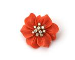 18k geelgouden broche gesneden bloem uit koraal en diamant, Sieraden, Tassen en Uiterlijk, Broches, Gebruikt