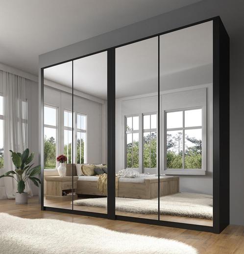 Kledingkast Malibu mat zwart 226 cm spiegel Garderobekast, Huis en Inrichting, Kasten | Vitrinekasten, 50 tot 75 cm, Nieuw, 150 tot 200 cm