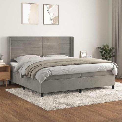 vidaXL Boxspring met matras fluweel lichtgrijs 200x200 cm, Huis en Inrichting, Slaapkamer | Bedden, Overige maten, 200 cm, Grijs