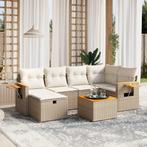 vidaXL 7-delige Loungeset met kussens poly rattan beige, Tuin en Terras, Tuinsets en Loungesets, 6 zitplaatsen, Nieuw, Loungeset