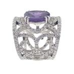 Witgouden koninklijke ring gezet met saffier en diamanten..., Sieraden, Tassen en Uiterlijk, Ringen, 18 tot 19, Gebruikt, Overige kleuren