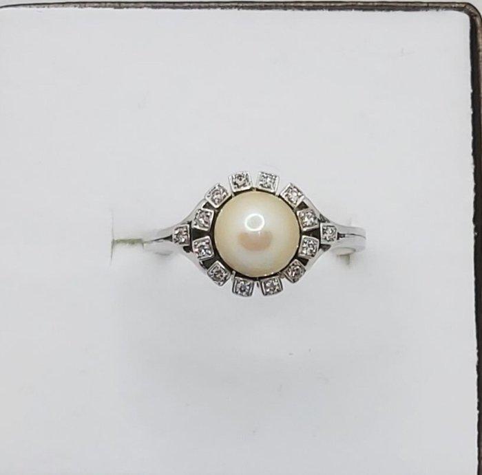 Verlovingsring - 19.2 kt. Witgoud - 0.12ct. tw. Parel -, Sieraden, Tassen en Uiterlijk, Antieke sieraden