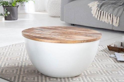 Ronde salontafel INDUSTRIELE OPSLAG 60cm wit natuurlijk, Huis en Inrichting, Tafels | Salontafels, Ophalen of Verzenden