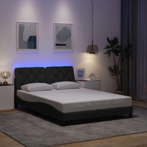 vidaXL Bedframe met LED zonder matras 120x200 cm stof, Huis en Inrichting, Slaapkamer | Bedden, 120 cm, 200 cm, Grijs, Twijfelaar