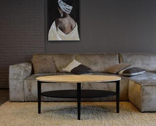 Salontafel Eleganza ovaal eiken 120x60 cm - zwart |, Huis en Inrichting, Tafels | Salontafels, Ophalen of Verzenden