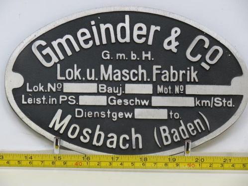 EisenbahnSchild Gneinder & Co Mosbach (Spoorwegen 1:1), Verzamelen, Spoorwegen en Tramwegen, Overige typen, Gebruikt, Ophalen of Verzenden