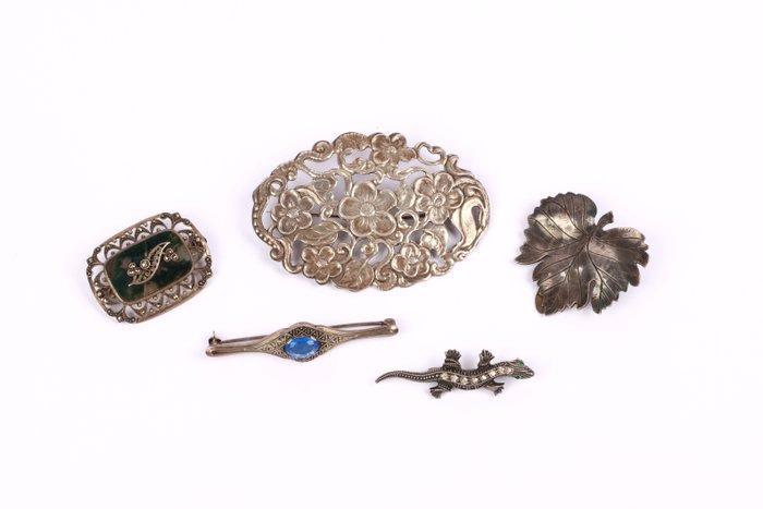 Zonder Minimumprijs - Broche Zilver - 5 vintage/antiek, Sieraden, Tassen en Uiterlijk, Antieke sieraden
