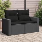 vidaXL Tuinbank 2-zits met kussens poly rattan zwart, Verzenden, Nieuw, Rotan