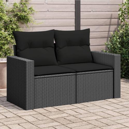 vidaXL Tuinbank 2-zits met kussens poly rattan zwart, Tuin en Terras, Tuinsets en Loungesets, Nieuw, Rotan, Verzenden