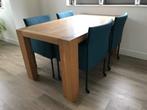 Set van 4 leren kuip eetkamerstoelen - met wieltjes - blauw, Overige kleuren, Nieuw, Leer, Ophalen of Verzenden