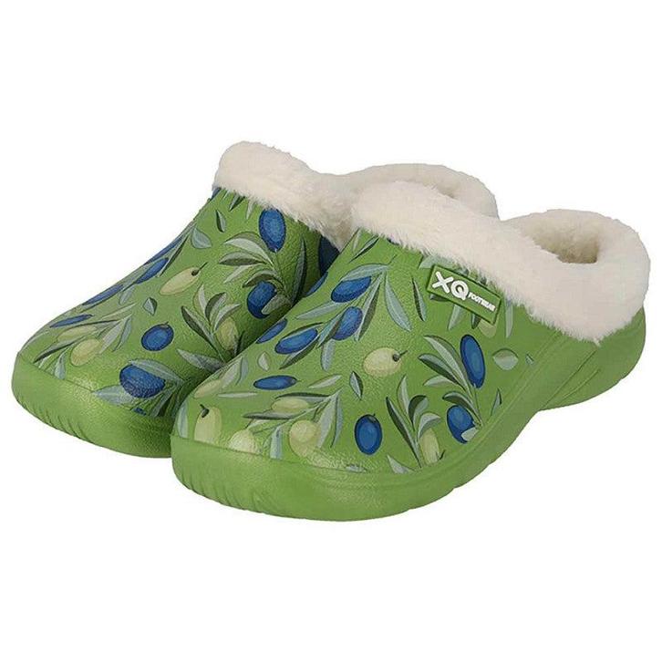 XQ Dames Tuinklompen Olijvenprint met Bontje - Instap &, Kleding | Dames, Schoenen, Ophalen of Verzenden