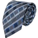 SALE  Geruite EXTRA LANGE stropdas blauw/grijs kopen, Verzenden, Nieuw, Met patroon, Grijs