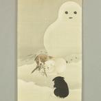 Makuri Silk Painting - Snowman Yukidaruma and Three Puppies