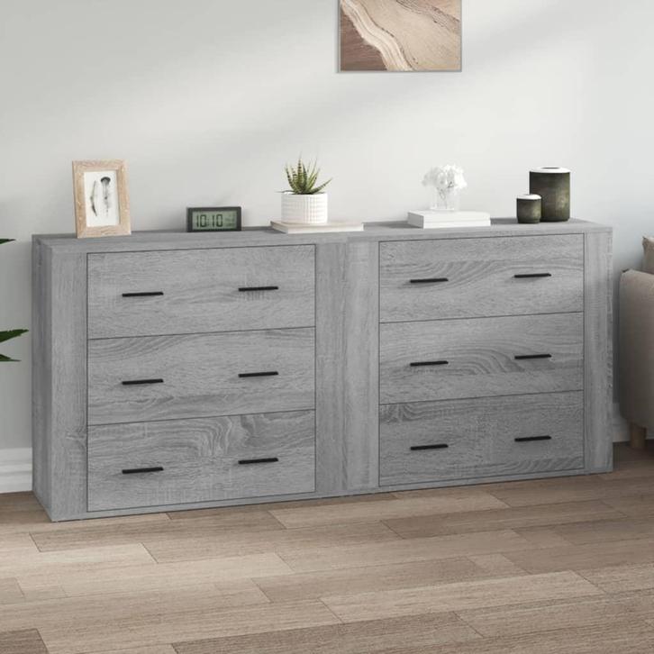 vidaXL Dressoirs 2 st bewerkt hout grijs sonoma eikenkleurig, Huis en Inrichting, Kasten | Dressoirs, 25 tot 50 cm, Nieuw, 150 tot 200 cm