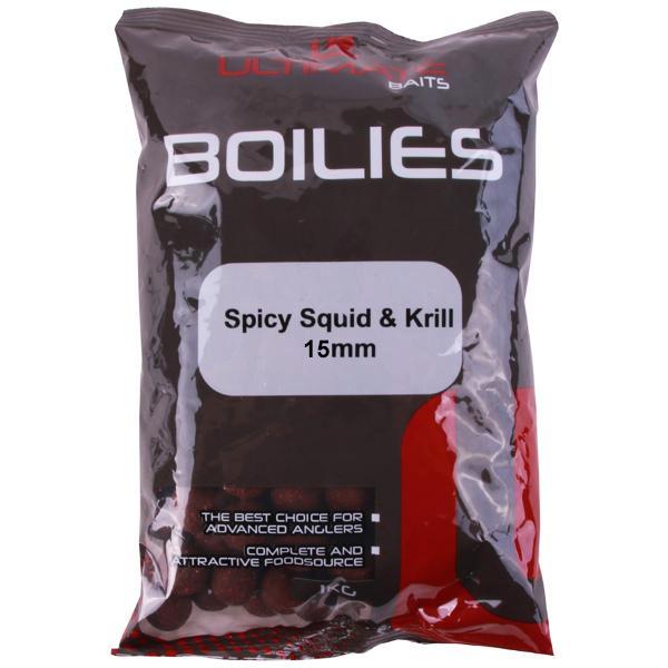 Ultimate Baits Boilies 15mm 1kg - Spicy Squid & Krill, Watersport en Boten, Hengelsport | Algemeen, Overige typen, Nieuw, Verzenden