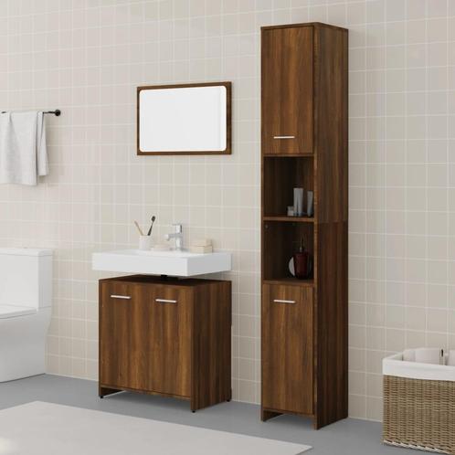 vidaXL 3-delige Badkamermeubelset bewerkt hout bruin, Huis en Inrichting, Badkamer | Badkamermeubels, Nieuw, Verzenden