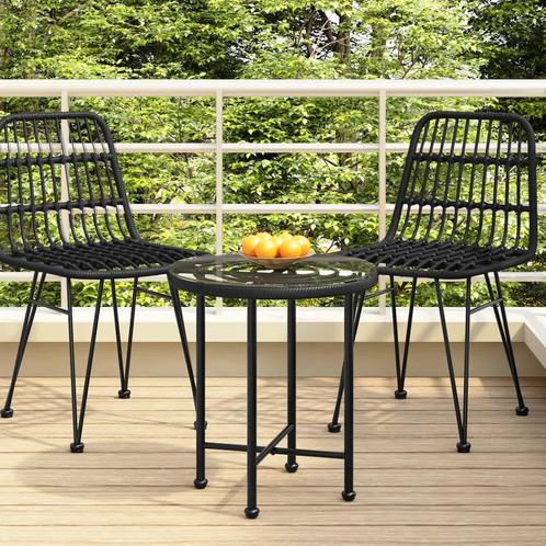 vidaXL Eettafel Ø50 cm gehard glas en staal zwart, Tuin en Terras, Tuintafels, Nieuw, Metaal, Verzenden