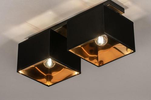 Rietveld Plafondlampen - Zwart, Goud - Stof, Metaal, Huis en Inrichting, Lampen | Plafondlampen, Verzenden