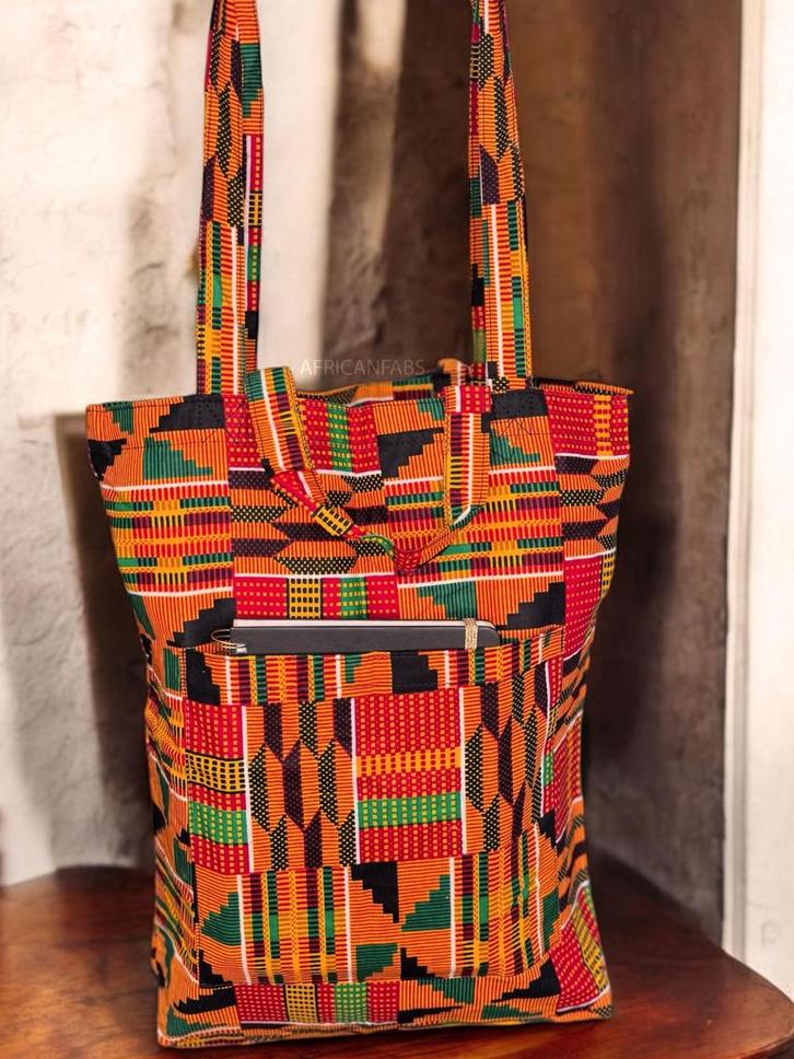 Shopper tas met Afrikaanse print - Oranje Kente - Herbruikba, Sieraden, Tassen en Uiterlijk, Tassen | Damestassen, Nieuw, Ophalen of Verzenden