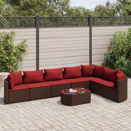 vidaXL 8-delige Loungeset met kussens poly rattan bruin, Tuin en Terras, Tuinsets en Loungesets, Loungeset, Nieuw, 7 zitplaatsen