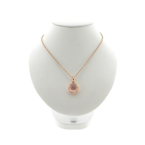 18 Krt. Gouden jasseron ketting met vaste hanger van roze..., Sieraden, Tassen en Uiterlijk, Kettingen, Overige kleuren, Gebruikt