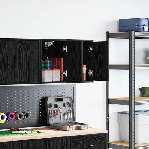 vidaXL Garagewandkasten 2 st spaanplaat zwart, Huis en Inrichting, Kasten | Stellingkasten, Nieuw, Verzenden