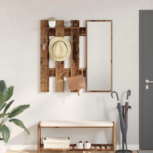 vidaXL Wandgemonteerde kapstok met opslag met spiegel Oude, Huis en Inrichting, Woonaccessoires | Wandplanken en Boekenplanken