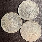 Duitsland, Württemberg Wilhelm II. 3 Mark 1909 /1910 /1911, Postzegels en Munten, Munten | Europa | Niet-Euromunten