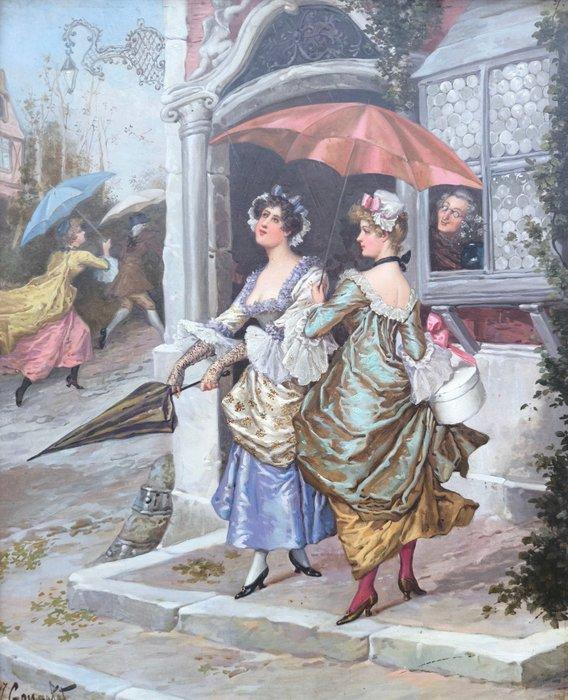 Jeanne Marie Amélie Metz Gougelet (1857-) - Une averse, Antiek en Kunst, Kunst | Schilderijen | Klassiek