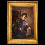 Spaanse school (XIX) - Retrato de dama con pandereta, Antiek en Kunst, Kunst | Schilderijen | Klassiek