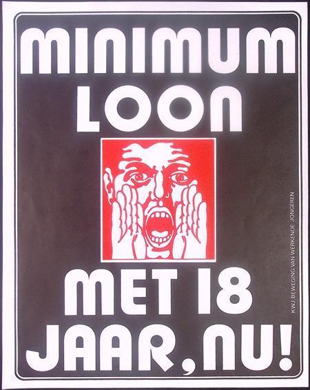 Poster van het KWJ over minimumloon (lijst optie, Posters), Verzamelen, Posters, Nieuw, Overige onderwerpen, Met lijst, Verzenden