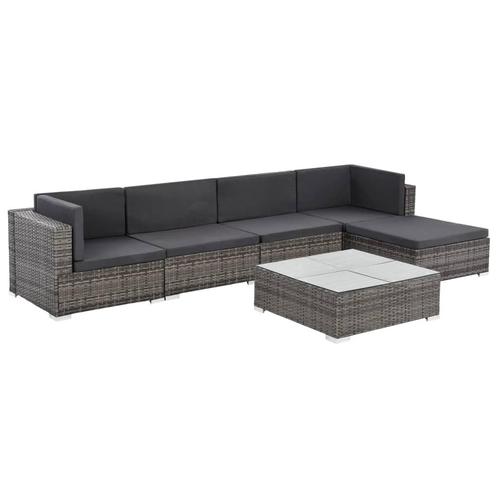 vidaXL 6-delige Loungeset met kussens poly rattan grijs, Tuin en Terras, Tuinsets en Loungesets, Loungeset, Nieuw, 6 zitplaatsen