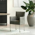 Set van 6 Leren eetkamerstoelen More - Kenia Antracite, Ophalen of Verzenden, Nieuw, Leer