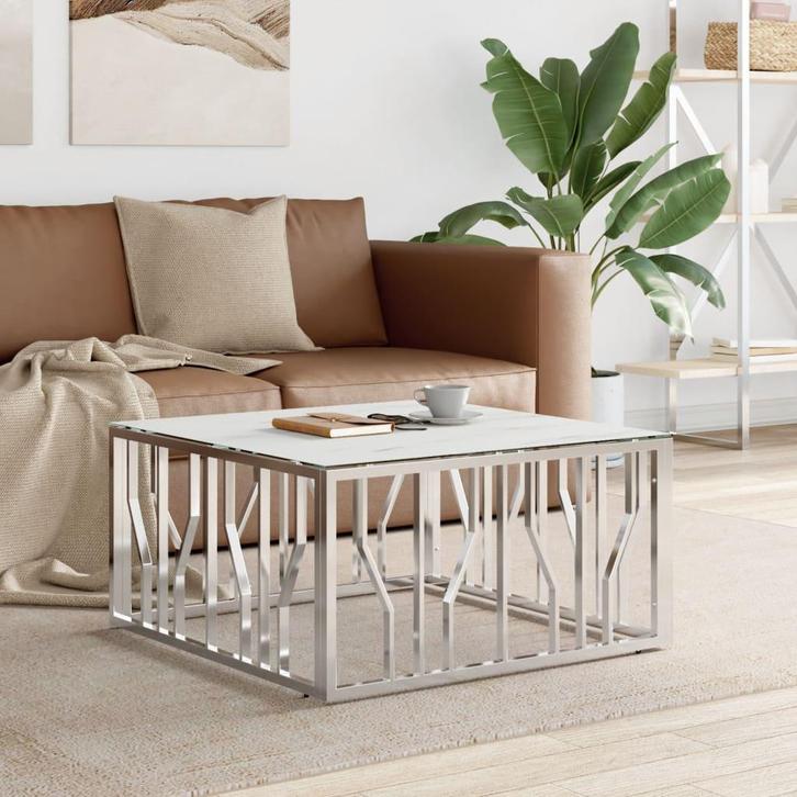vidaXL Salontafel 80x80x40 cm roestvrij staal en glas, Huis en Inrichting, Tafels | Salontafels, 50 tot 100 cm, Nieuw, Metaal