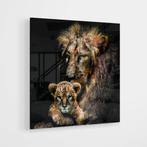 Glasschilderij – Lion family – 80x80cm, Nieuw, Ophalen of Verzenden, Schilderij, 75 tot 100 cm