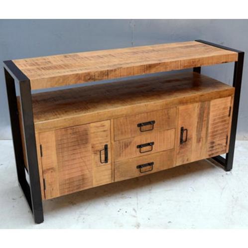 Onderkast BWS Mango Wood 135x45x80 cm 3 lades Mat Zwart, Doe-het-zelf en Verbouw, Sanitair, Bad, Nieuw, Ophalen of Verzenden