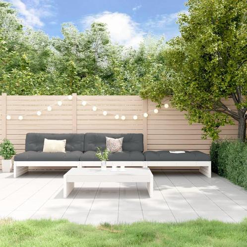 vidaXL 4-delige Loungeset met kussens massief hout wit, Tuin en Terras, Tuinsets en Loungesets, Loungeset, Nieuw, 4 zitplaatsen