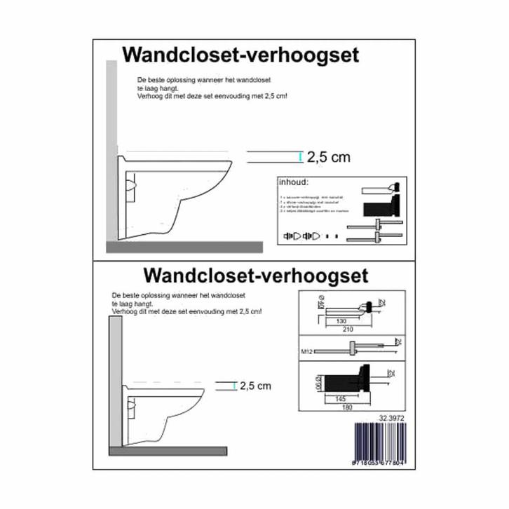 Riko Wandcloset-verhoogset tbv inb.res. Compleet, Doe-het-zelf en Verbouw, Sanitair, Ophalen of Verzenden