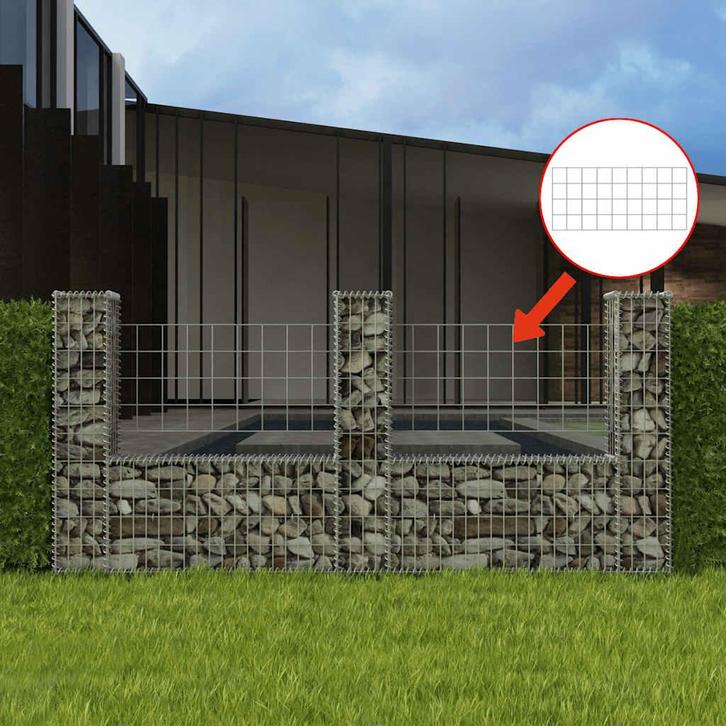 vidaXL Gabion mand U-vormig 240x20x100 cm staal, Tuin en Terras, Schuttingen, Nieuw, IJzer, 1 tot 2 meter, Verzenden