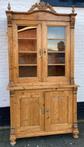 2 delig antiek grenen servies vitrine boekenkast H 218cm