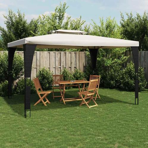 vidaXL Prieel met dubbel dak 3,98x2,98 m staal crèmekleurig, Tuin en Terras, Partytenten, Nieuw, Verzenden