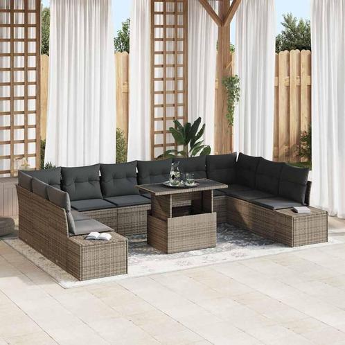 vidaXL Tuin Sofa Set met opslag 11 pcs Grijs Poly riet, Tuin en Terras, Tuinsets en Loungesets, Nieuw, Rotan, Verzenden