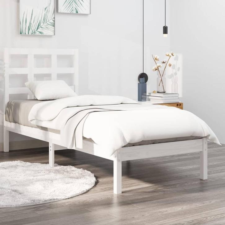 vidaXL Bedframe massief hout wit 90x200 cm, Huis en Inrichting, Slaapkamer | Bedden, 90 cm, 200 cm, Wit, Eenpersoons, Nieuw, Hout